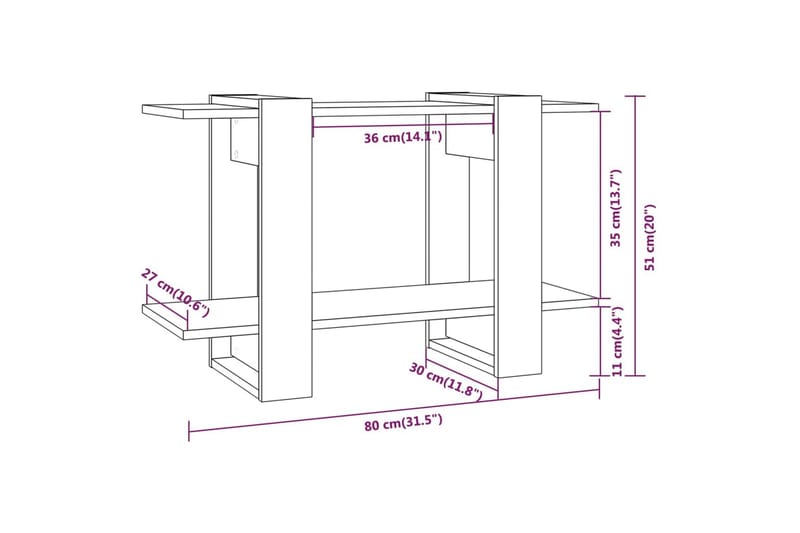 beBasic Bokhylla/Rumsavdelare betonggrå 80x30x51 cm - Grey - Bokhylla