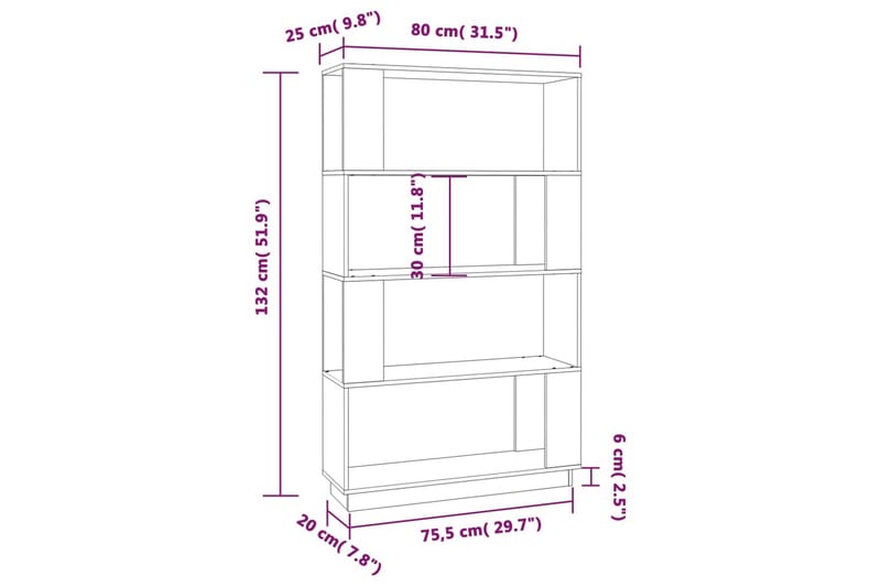 beBasic Bokhylla/rumsavdelare honungsbrun 80x25x132 cm massivt trä - Brown - Bokhylla