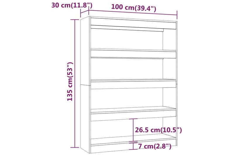 beBasic Bokhylla/Rumsavdelare sonoma-ek 100x30x135 cm - Brown - Bokhylla