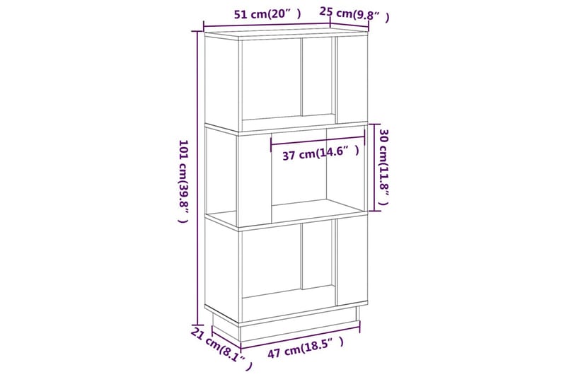 beBasic Bokhylla/rumsavdelare vit 51x25x101 cm massiv furu - White - Bokhylla