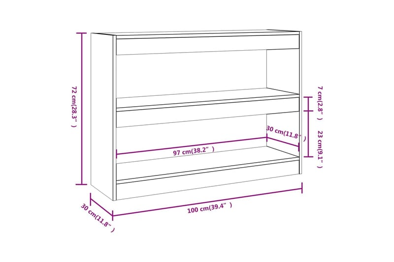 beBasic Bokhylla/Rumsavdelare vit högglans 100x30x72 cm - White - Bokhylla