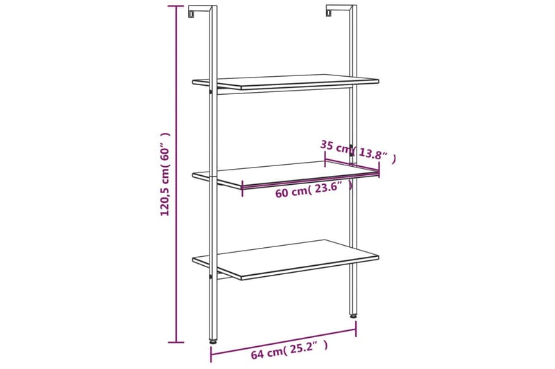 beBasic Hylla 3-nivåer svart 64x35x120,5 cm - Black - Bokhylla