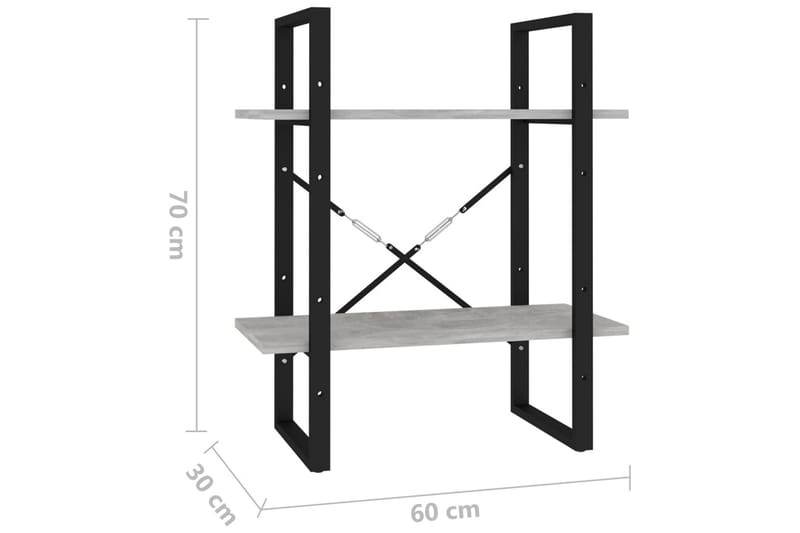 Bokhylla 2 hyllplan betonggrå 60x30x70 cm spånskiva - Grå - Förvaring - Hylla - Bokhylla