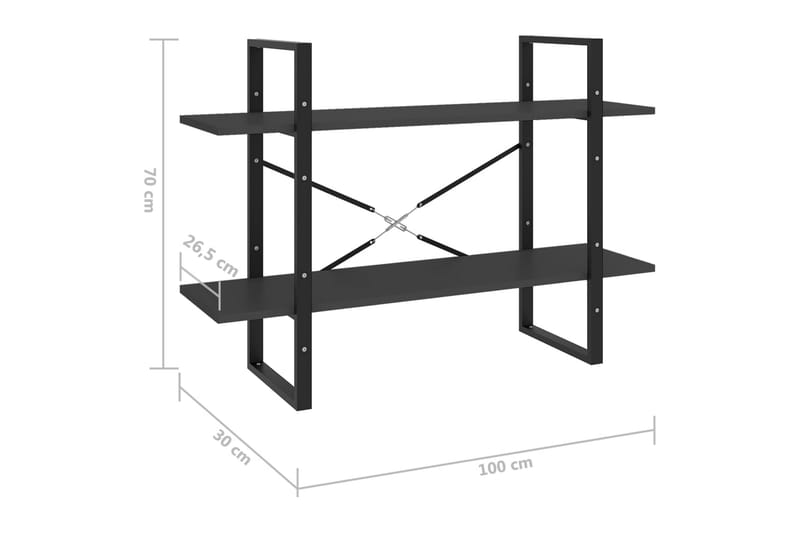 Bokhylla 2 hyllplan grå 100x30x70 cm spånskiva - Grå - Bokhylla