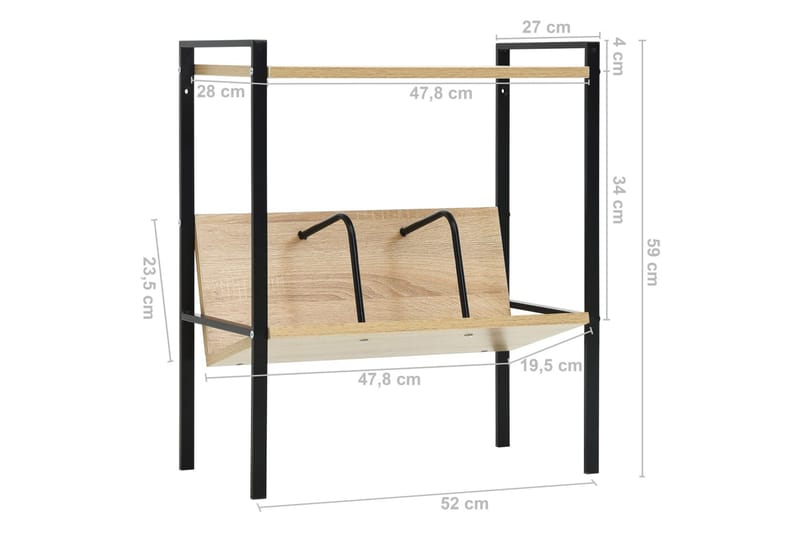 Bokhylla 2 hyllplan svart och ek 52x28x59 cm spånskiva - Svart - Bokhylla