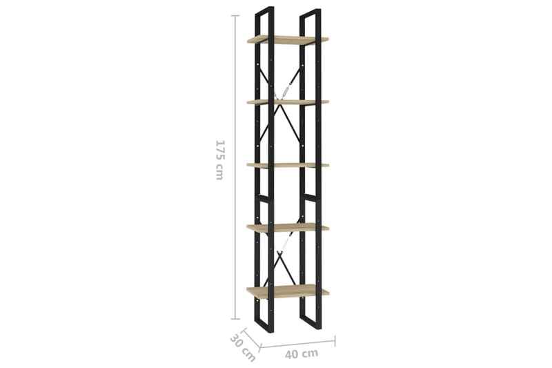 Bokhylla 5 hyllplan sonoma-ek 40x30x175 cm spånskiva - Brun - Bokhylla