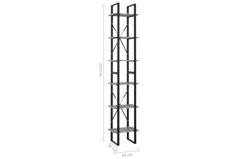 Bokhylla 6 hyllplan betonggrå 40x30x210 cm spånskiva - Betonggrå - Bokhylla