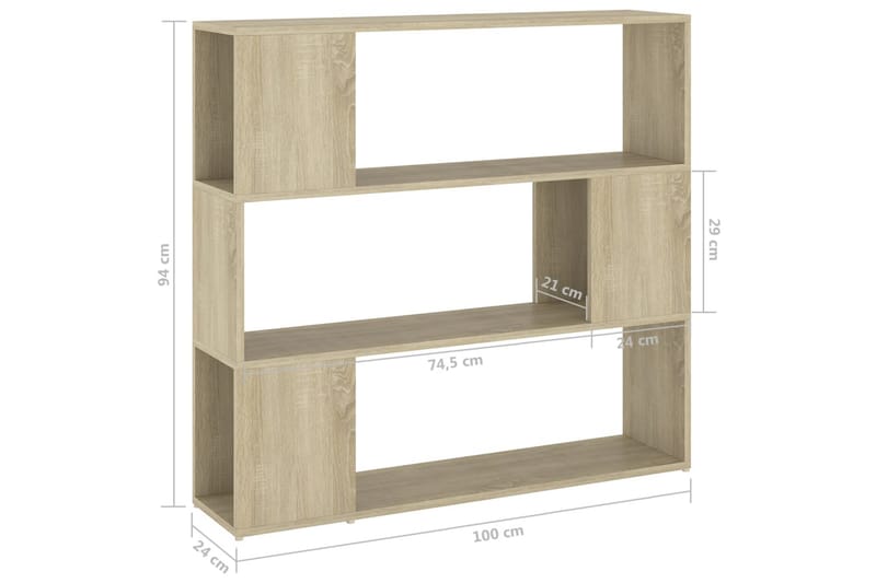 Bokhylla Rumsavdelare sonoma-ek 100x24x94 cm - Brun - Bokhylla