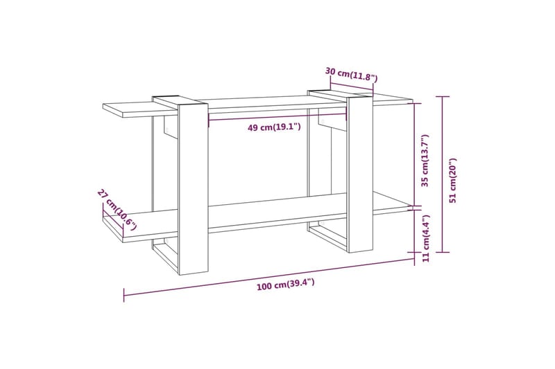 Bokhylla svart 100x30x51 cm konstruerat trä - Svart - Bokhylla