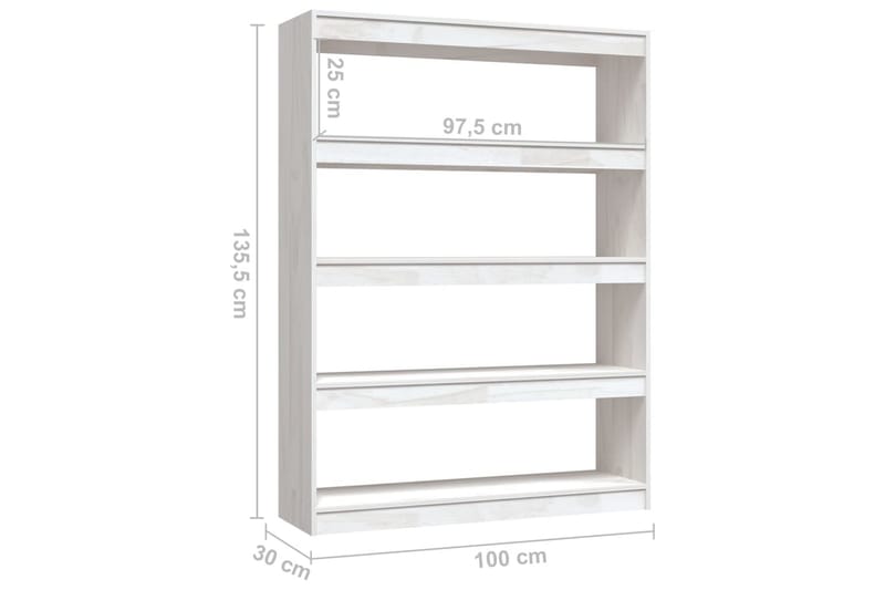 Bokhylla/Rumsavdelare vit 100x30x135,5 cm furu - Vit - Bokhylla