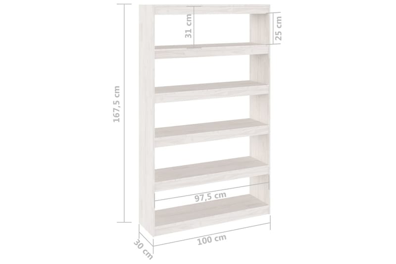 Bokhylla/Rumsavdelare vit 100x30x167,5 cm furu - Vit - Bokhylla