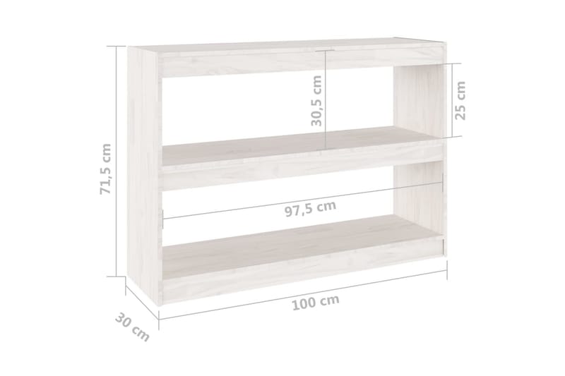 Bokhylla/Rumsavdelare vit 100x30x71,5 cm furu - Vit - Bokhylla