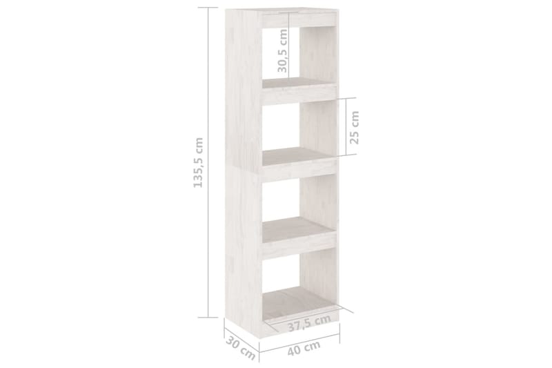 Bokhylla/rumsavdelare vit 40x30x135,5 cm massiv furu - Vit - Bokhylla