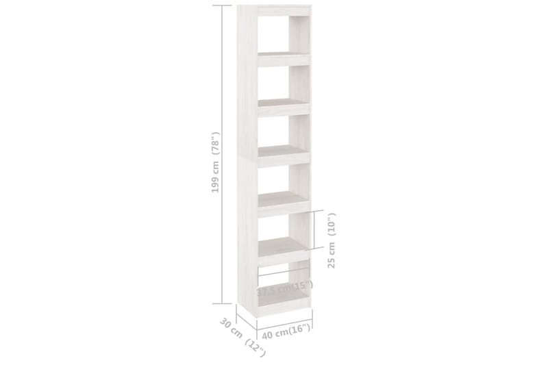 Bokhylla/Rumsavdelare vit 40x30x199 cm massiv furu - Vit - Bokhylla