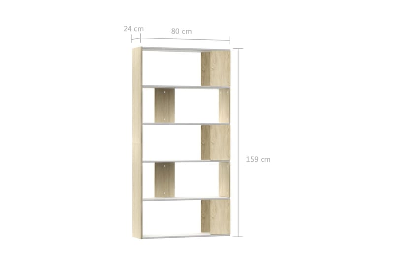 Bokhylla/Rumsavdelare vit och sonoma-ek 80x24x159 cm - Flerfärgad - Förvaring - Hylla - Bokhylla