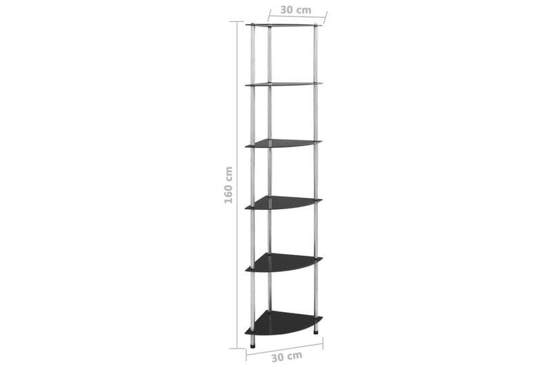 Hylla 6 hyllplan svart 30x30x160 cm härdat glas - Svart - Bokhylla