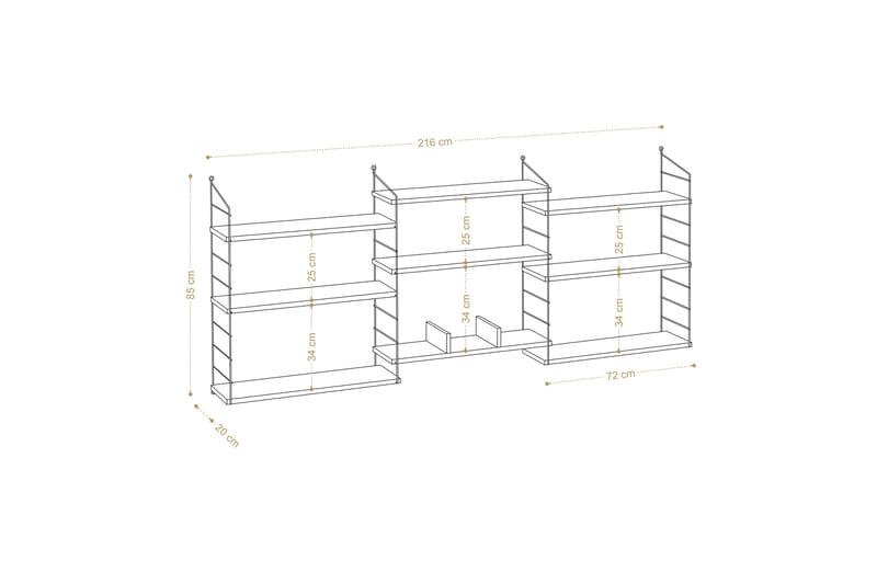 Lungo Bokhylla 85x20 cm Vit/Svart - Hanah Home - Bokhylla