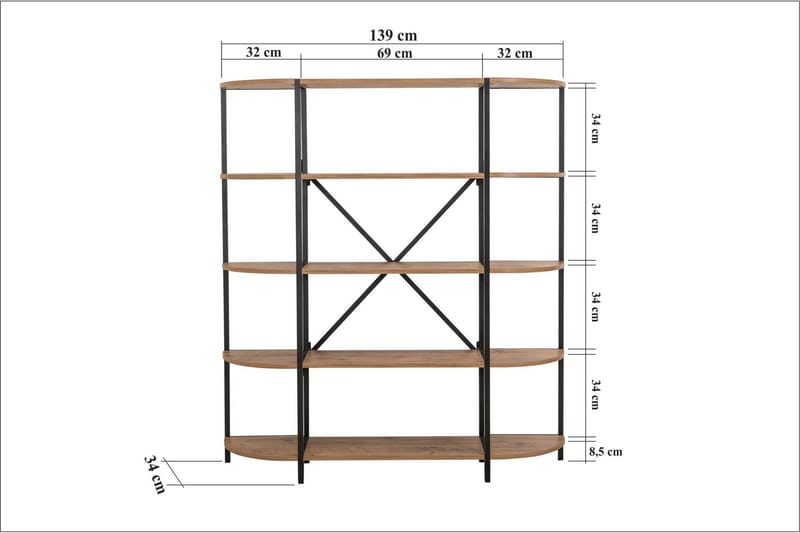 Mamni Bokhylla 139 cm - Brun/Svart - Bokhylla