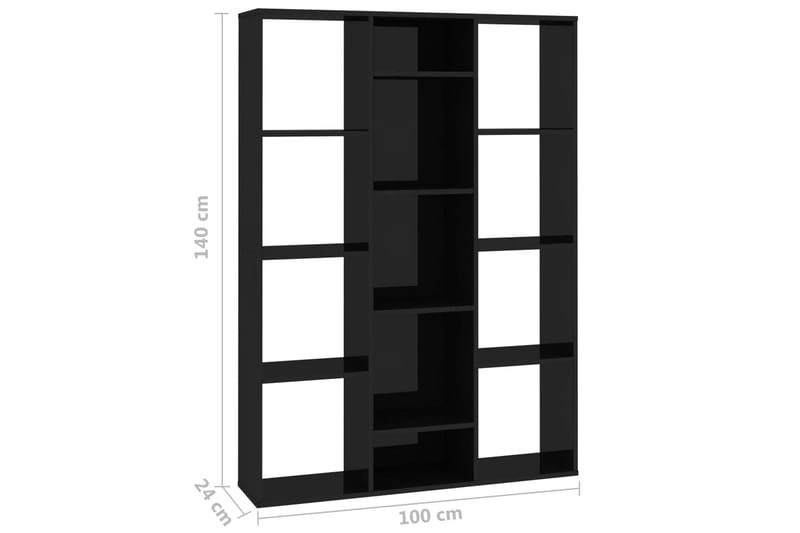 Rumsavdelare/bokhylla svart högglans 100x24x140 cm spånskiva - Svart - Förvaring - Hylla - Bokhylla