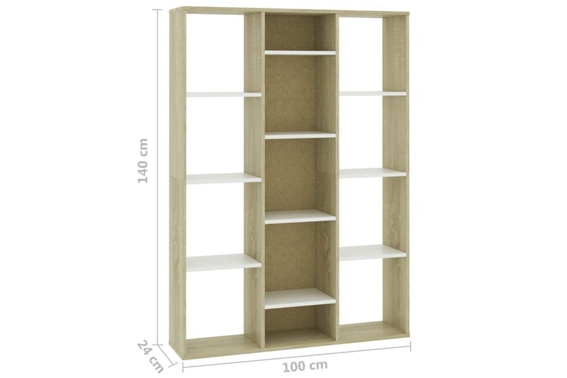 Rumsavdelare/bokhylla vit och sonoma-ek 100x24x140 cm spånsk - Flerfärgad - Förvaring - Hylla - Bokhylla