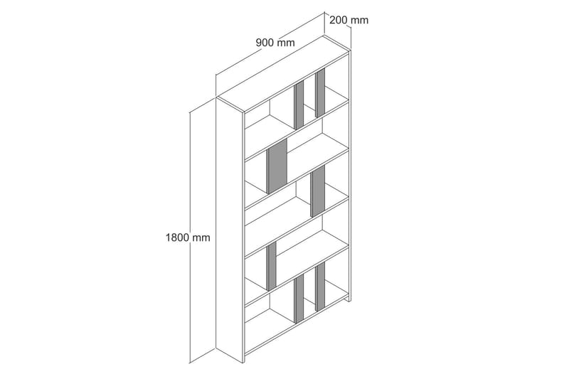 Timiza Bokhylla 90x20 cm 5 Hyllor - Mörkbrun/Svart - Bokhylla