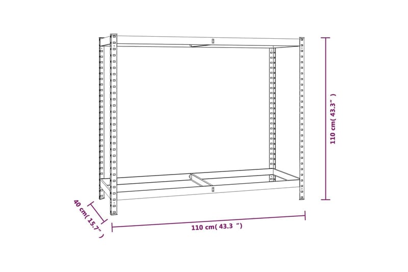 beBasic Däckställ 2 hyllplan silver 110x40x110 cm stål - Silver - Lagerhylla