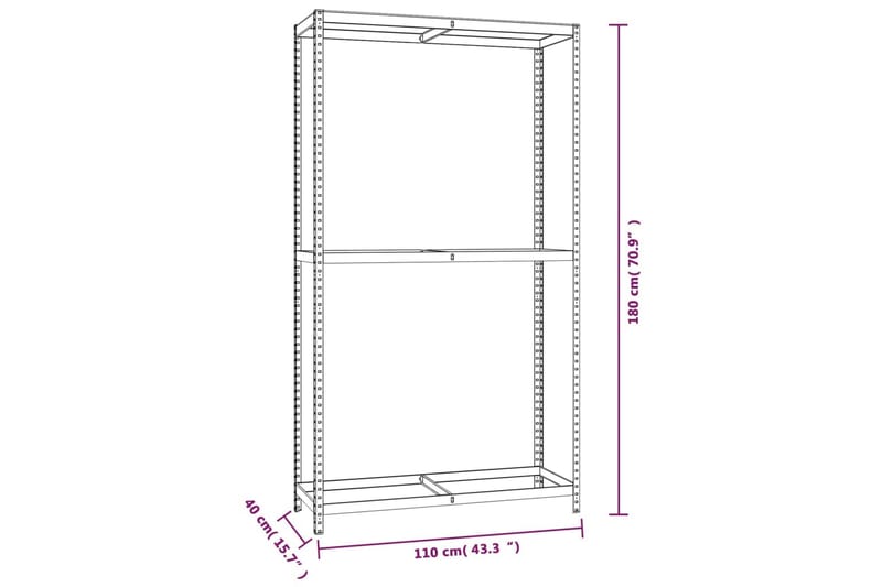 beBasic Däckställ 2 hyllplan silver 110x40x180 cm stål - Silver - Lagerhylla