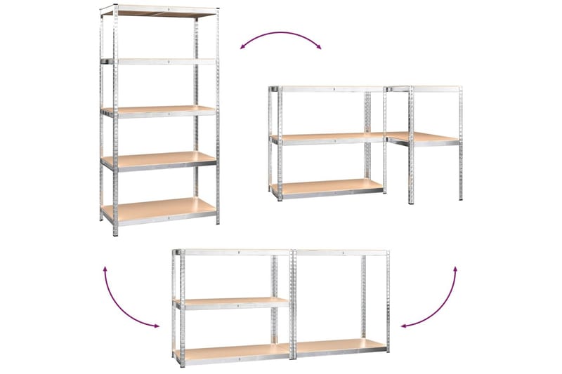 beBasic Förvaringshyllor 2 st silver stål & konstruerat trä 5 hyllplan - Silver - Lagerhylla