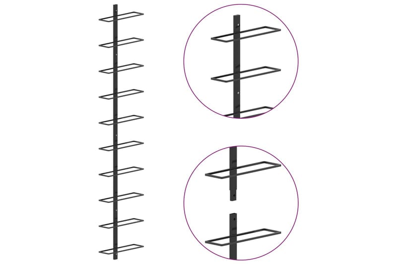 Väggmonterat vinställ för 10 flaskor svart metall - Svart - Vinställ & vinhylla