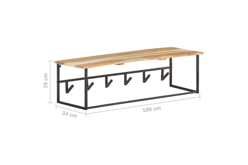 Hatthylla med levande kant 100x34x38 cm massivt akaciaträ - Brun - Förvaring - Hylla - Hatthylla