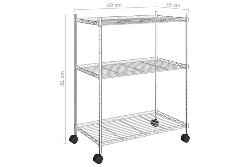 Förvaringshylla med hjul 3 hyllplan 60x35x81 krom 150 kg - Silver - Hyllsystem