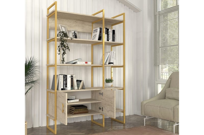 Pauliceia Bokhylla 120 cm - Beige/Guld - Förvaring - Hylla - Bokhylla