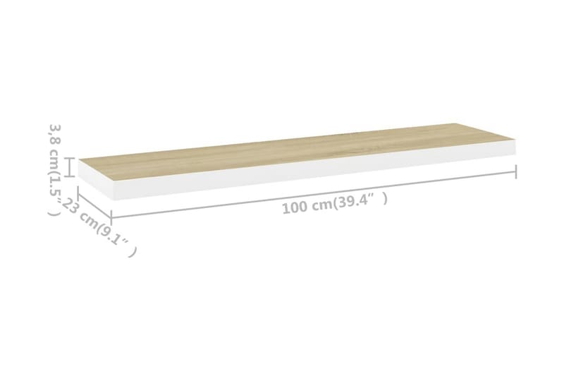 Svävande vägghylla ek och vit 100x23,5x3,8 cm MDF - Vit - Vägghylla