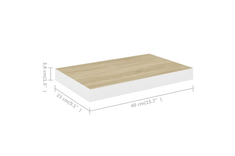 Svävande vägghylla ek och vit 40x23x3,8 cm MDF - Vit/Trä - Vägghylla