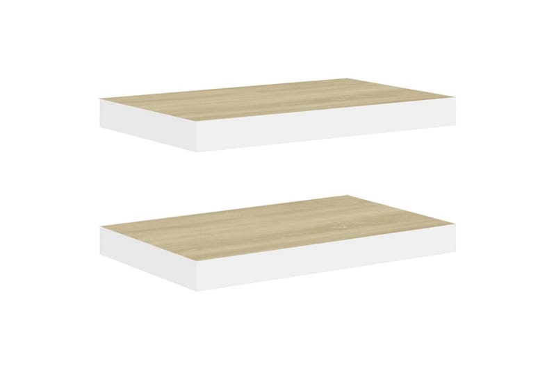 Svävande vägghyllor 2 st ek och vit 40x23x3,8 cm MDF - Vit/Trä - Vägghylla