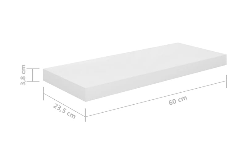 Svävande vägghyllor 2 st vit högglans 60x23,5x3,8 cm MDF - Vit - Vägghylla