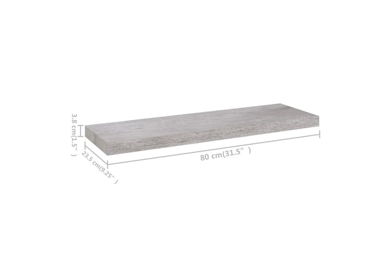 Svävande vägghyllor 4 st betonggrå 80x23,5x3,8 cm MDF - Betonggrå - Förvaring - Hylla - Vägghylla