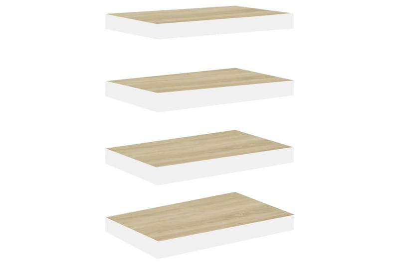 Svävande vägghyllor 4 st ek och vit 50x23x3,8 cm MDF - Vit/Trä - Vägghylla