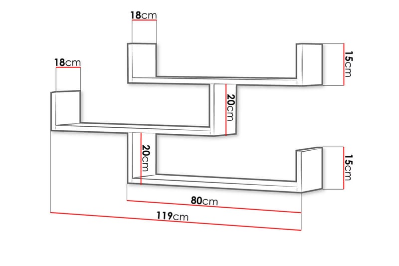 Triorana Smal Vägghylla 119x18x55 cm med 3 hyllplan - Brun / Natur - Förvaring - Hylla - Vägghylla