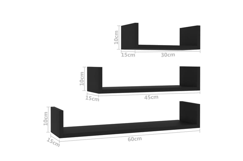 Vägghylla 3 st svart spånskiva - Svart - Vägghylla