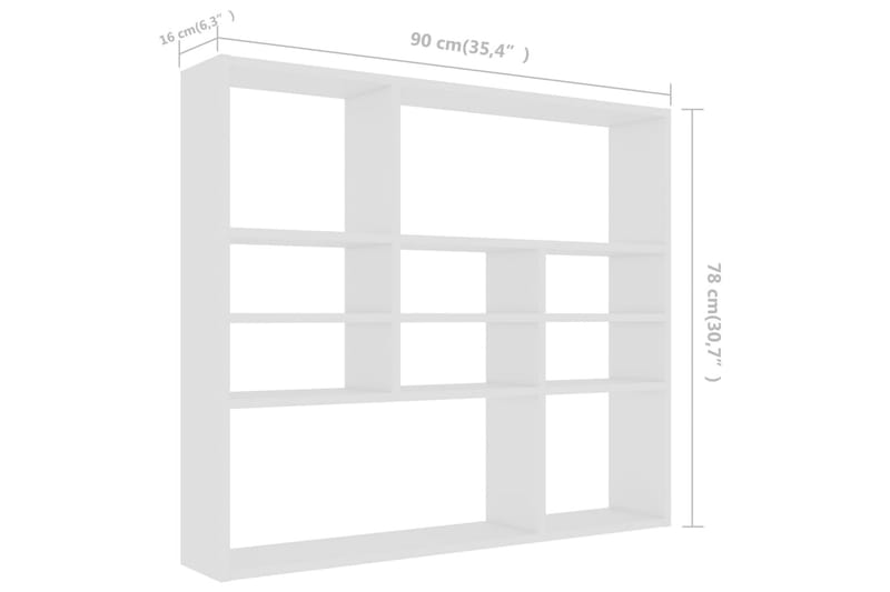 Vägghylla vit 90x16x78 cm spånskiva - Vit - Vägghylla