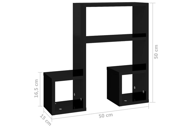 Vägghyllor 2 st svart högglans 50x15x50 cm spånskiva - Svart högglans - Vägghylla