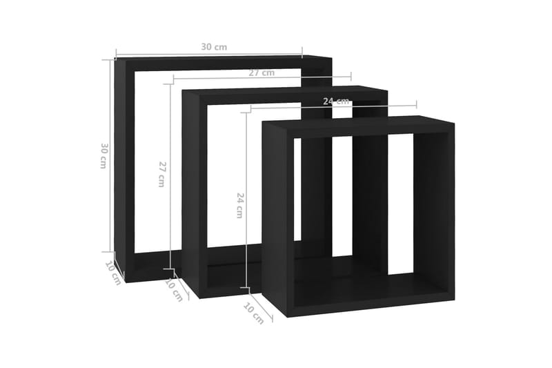 Vägghyllor kub 3 st svart MDF - Svart - Vägghylla