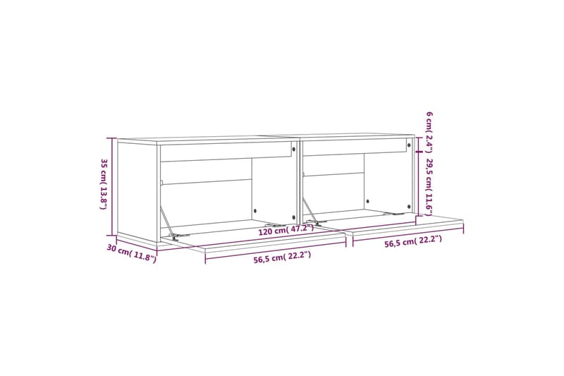 Väggskåp 2 st 60x30x35 cm massiv furu svart - Svart - Vägghylla