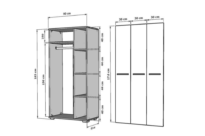 Asimo Garderob 90x45 cm - Antracit/Vit - Förvaring - Klädförvaring - Garderob & garderobssystem