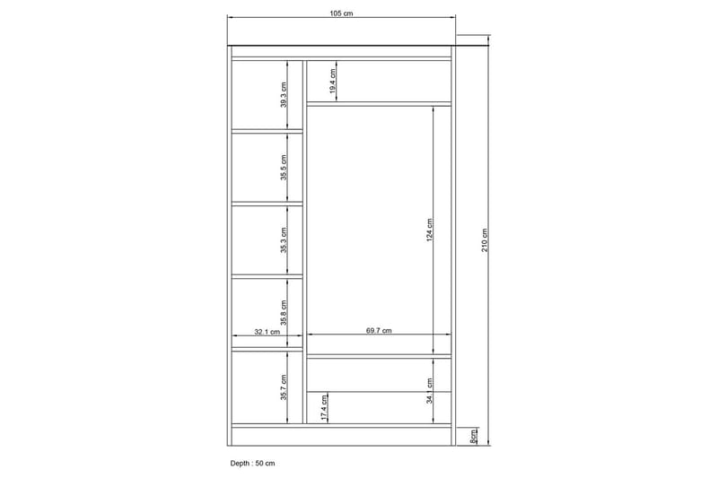 Bahar Garderob med Spegel 105x210 cm - Vit - Förvaring - Klädförvaring - Garderob & garderobssystem