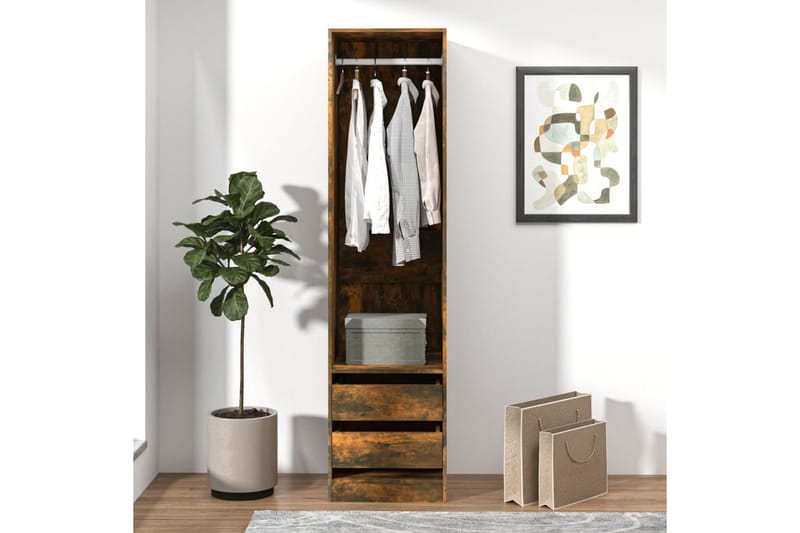 beBasic Garderob med lådor rökfärgad ek 50x50x200 cm konstruerat trä - Brown - Garderob & garderobssystem - Klädskåp & fristående garderob