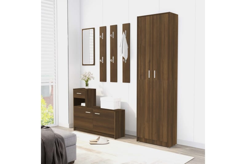 beBasic Hallgarderob brun ek 55x25x189 cm konstruerat trä - Brown - Garderob & garderobssystem - Klädskåp & fristående garderob