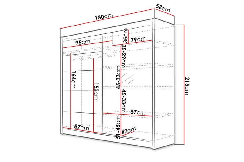 Canderbury Garderob med Spegel 180x215 cm - Vit - Förvaring - Klädförvaring - Garderob & garderobssystem