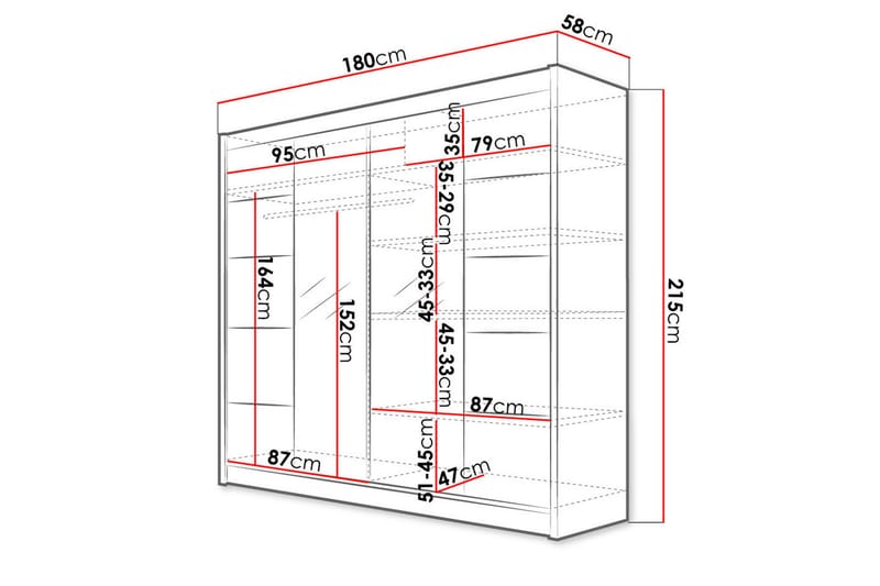 Canderbury Garderob med Spegel 180x215 cm - Vit - Förvaring - Klädförvaring - Garderob & garderobssystem